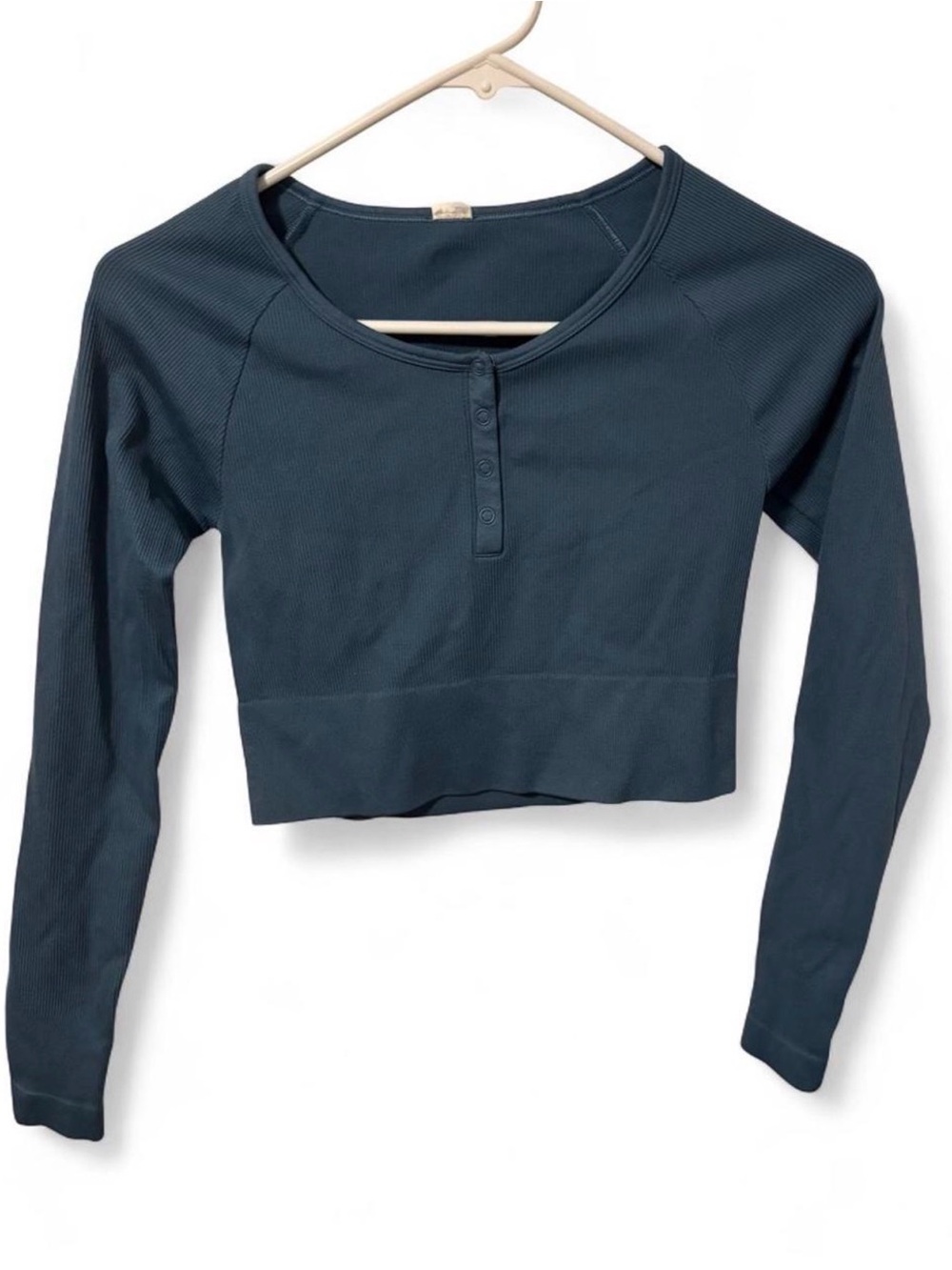 DSG Ribbed Long-Sleeve Crop Henley - Teal